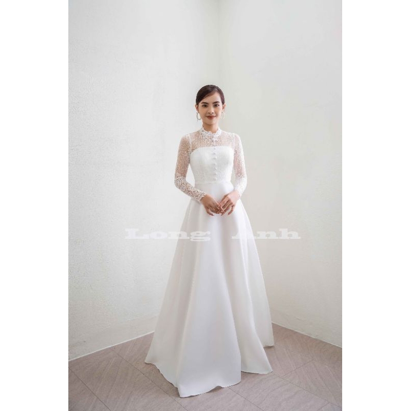 Váy Cưới Đi Bàn Tay Dài Chất Liệu Taftar Mềm Phối Ren Hoạ Tiết Ngẫu Nhiên Size S M L Xl Và May Theo Số Đo Riêng