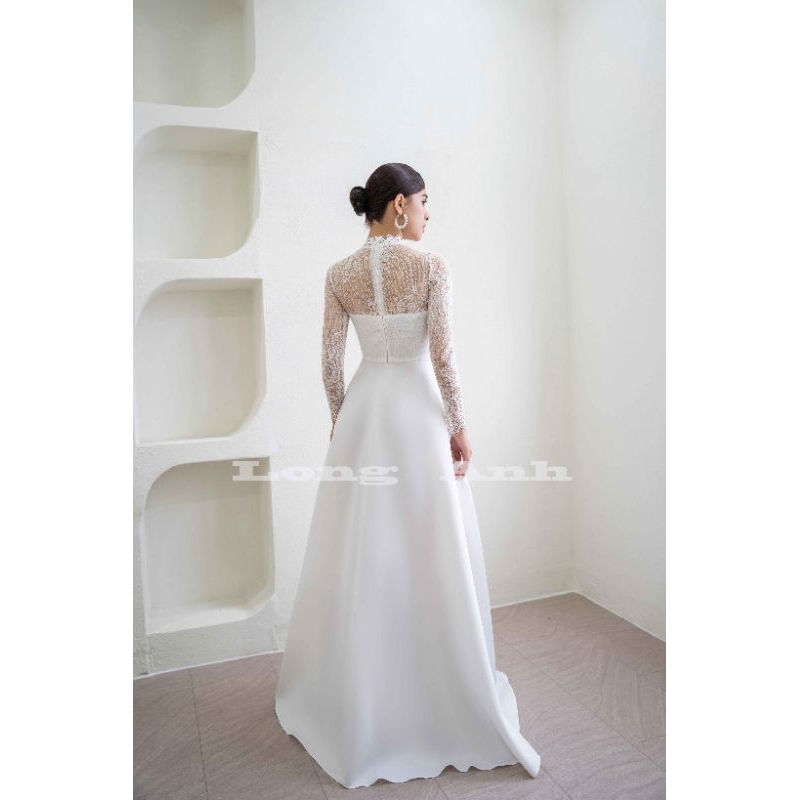 Váy Cưới Đi Bàn Tay Dài Chất Liệu Taftar Mềm Phối Ren Hoạ Tiết Ngẫu Nhiên Size S M L Xl Và May Theo Số Đo Riêng