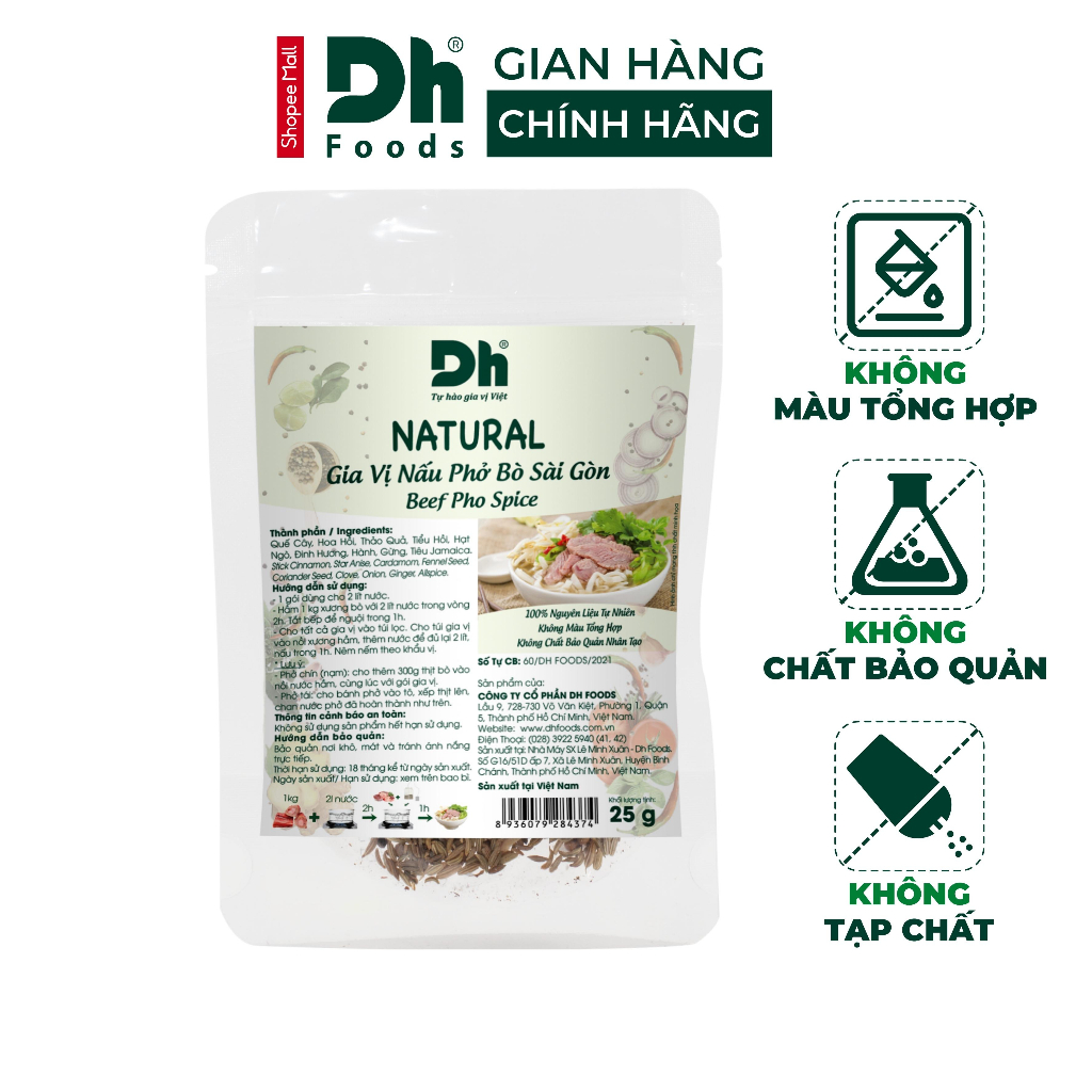 Gia vị nấu phở bò Sài Gòn Natural DH Foods nêm sẵn thành phần tự nhiên gói 25gr - DHGVT76