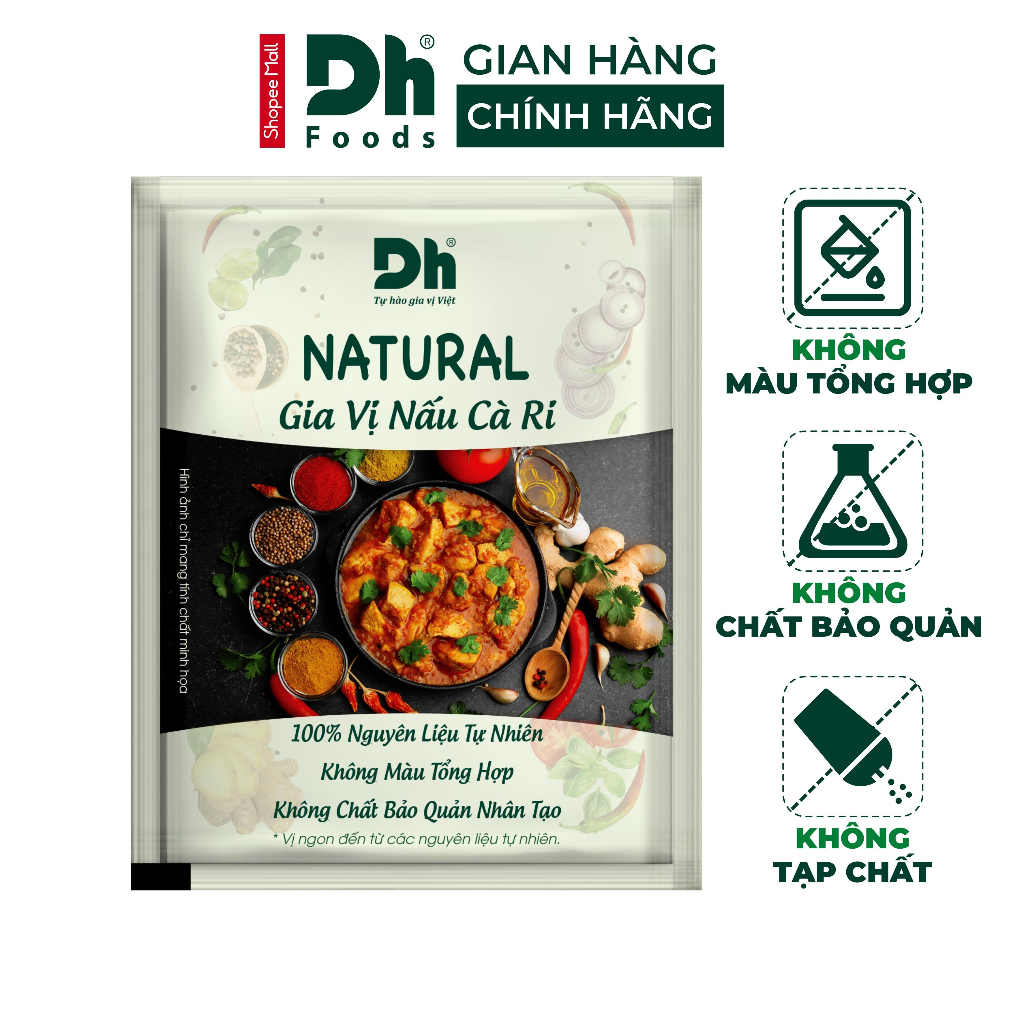 Gia vị nấu cà ri Natural DH Foods nêm sẵn thành phần tự nhiên gói 10gr - DHGVT79