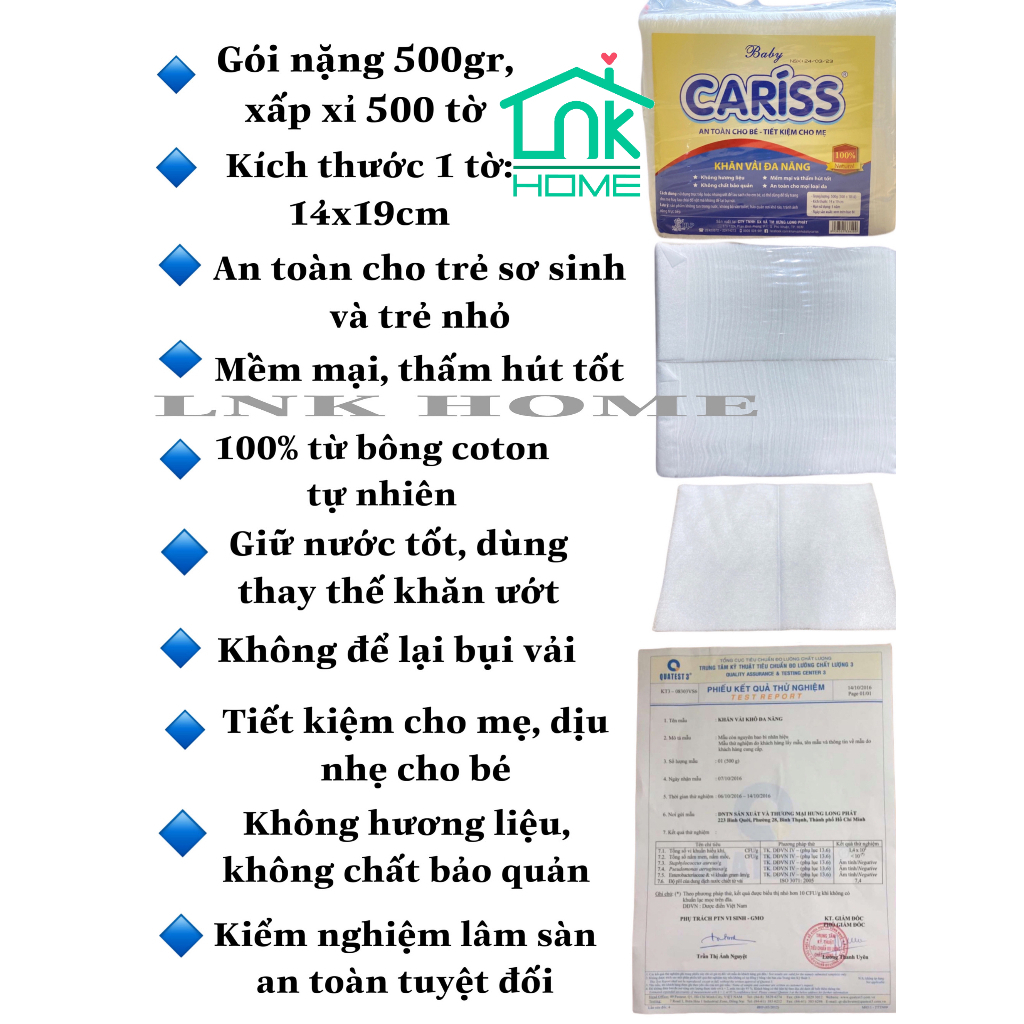 Khăn vải khô đa năng Baby Cariss 500 tờ x 19cm