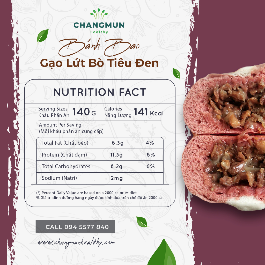 Bánh bao gạo lứt bò tiêu đen CHANGMUN Healthy dành cho chế độ Eat Clean