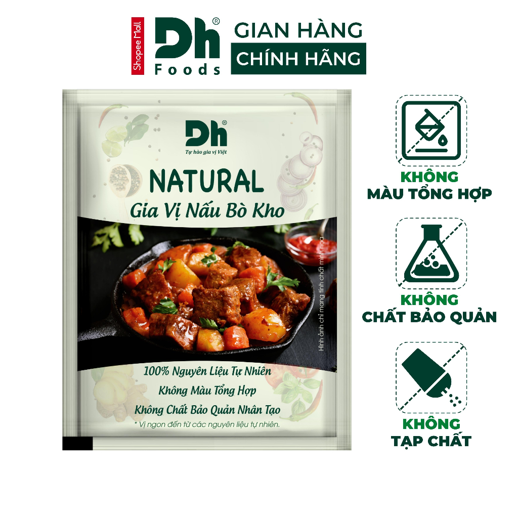 Gia vị nấu bò kho Natural DH Foods nêm sẵn thành phần tự nhiên gói 10gr - DHGVT85