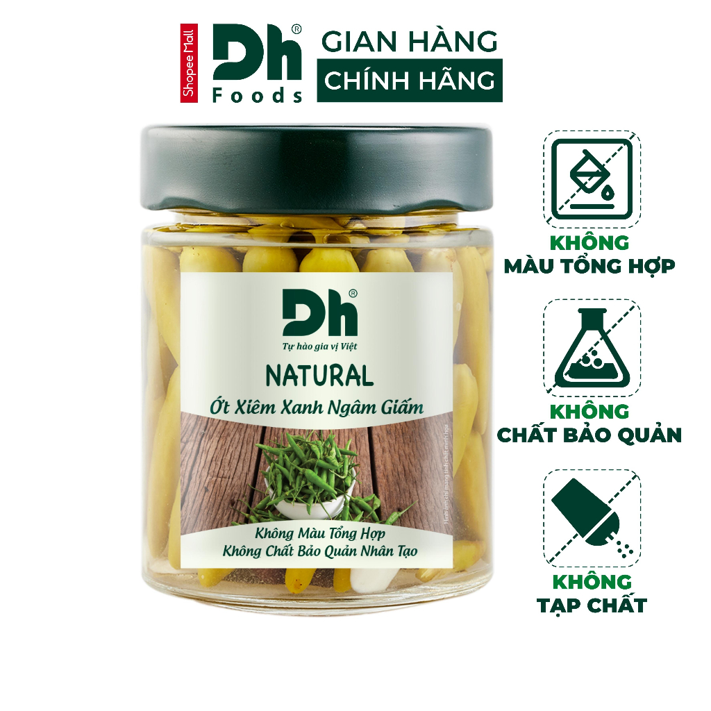 Ớt Xiêm xanh ngâm giấm Natural Dh Foods nêm sẵn thành phần tự nhiên lọ 150gr - DHRAU011