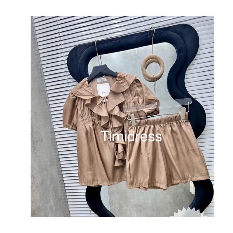 Sét Áo Tơ Bèo 2 Lớp Xếp Ly Ngực Tay Bồng