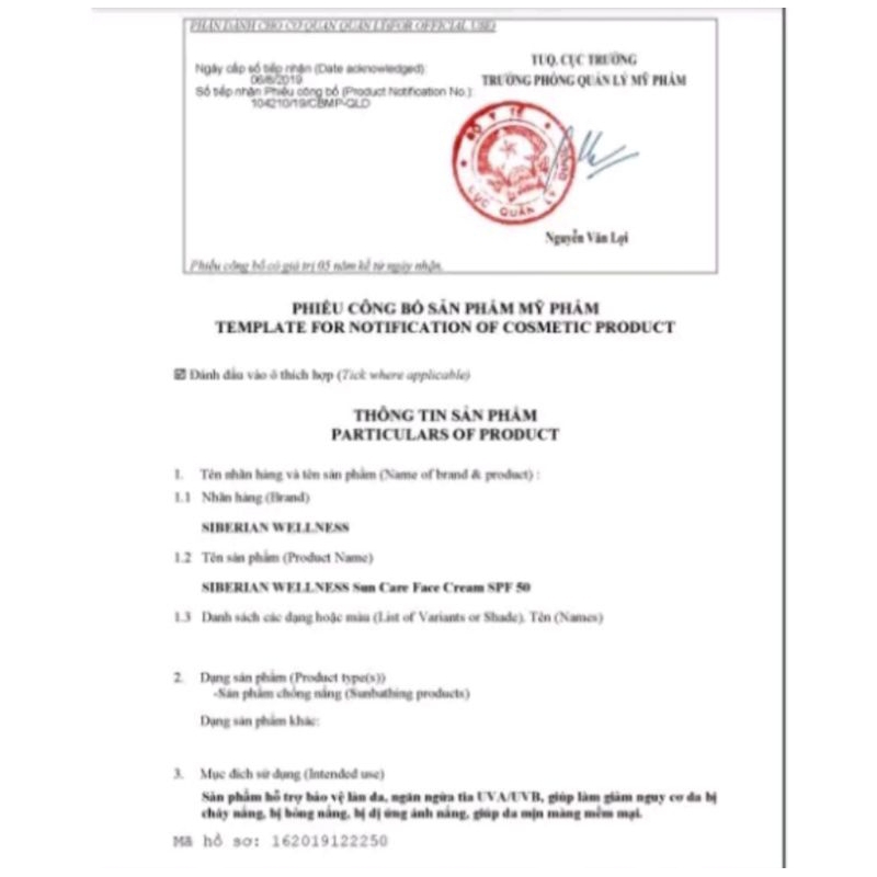 Kem chống nắng cho mặt Siberian - Sun Face Cream SPF 50.