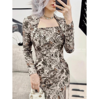 Váy midi VERO MODA họa tiết dáng body đính đá sang chảnh