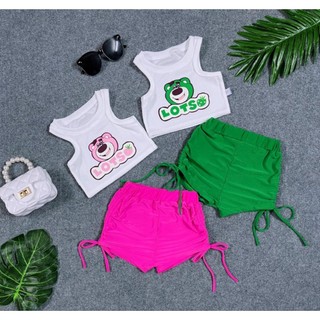 Set bộ áo gấu phối quần đùi rút dây