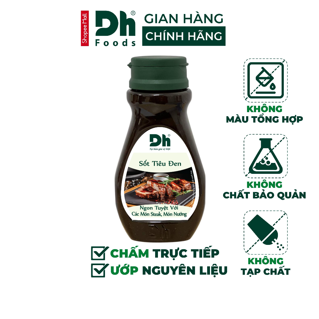 Sốt tiêu đen Dh Foods gia vị chế biến thịt nướng, hải sản lọ 200gr