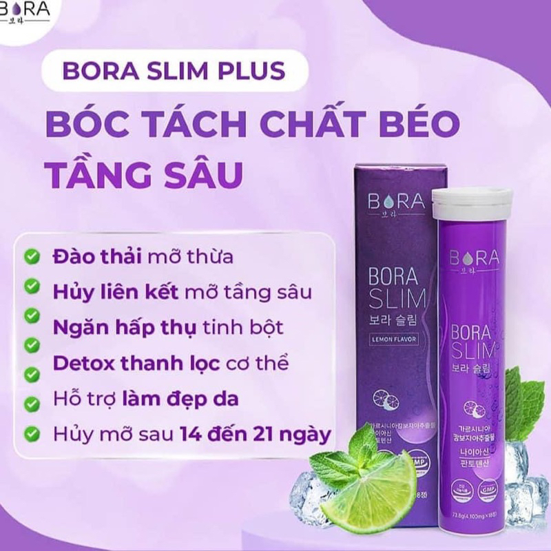 Viên Sủi Bora Slim Plus Hỗ Trợ Giảm Cân - Hộp 18 Viên