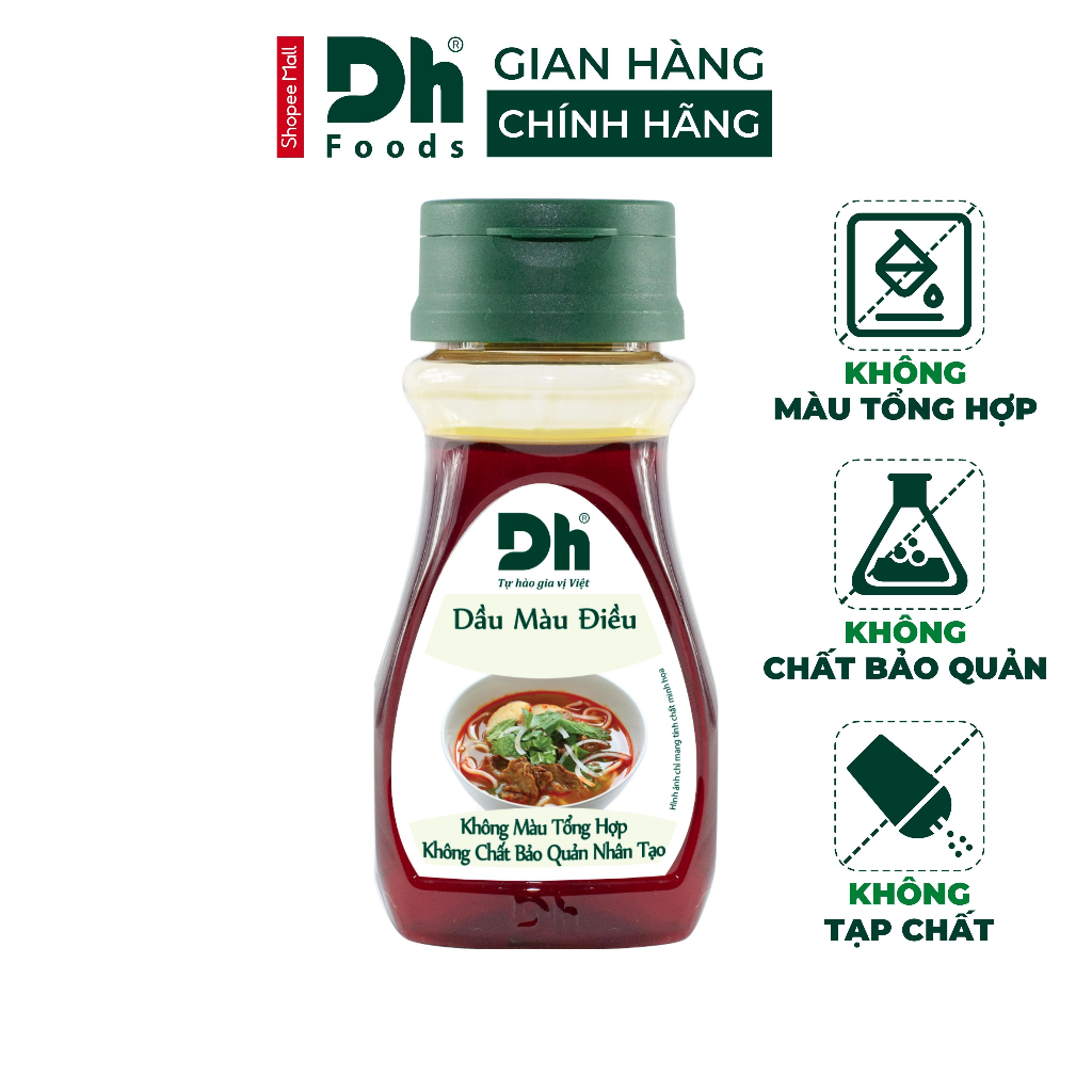 Dầu màu điều Dh Foods gia vị chế biến thực phẩm, tạo màu tự nhiên cho món ăn lọ 100ml