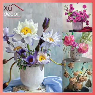 Đài sen, búp sen cắm hoa, bình cắm hoa gốm sứ Bát Tràng, có lỗ cố định cành hoa cao 16.5cm