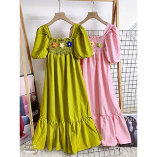 [HCM] Đầm Lụa Babydoll gắn hoa Siêu Dể Thương