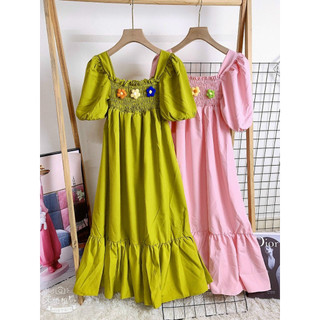 [HCM] Đầm Lụa Babydoll gắn hoa Siêu Dể Thương