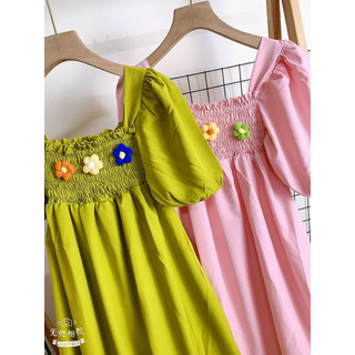 [HCM] Đầm Lụa Babydoll gắn hoa Siêu Dể Thương