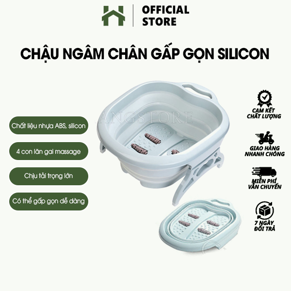 Chậu Ngâm Chân Gấp Gọn Silicon Có Con Lăn Massage Chân Thư Giãn Size To