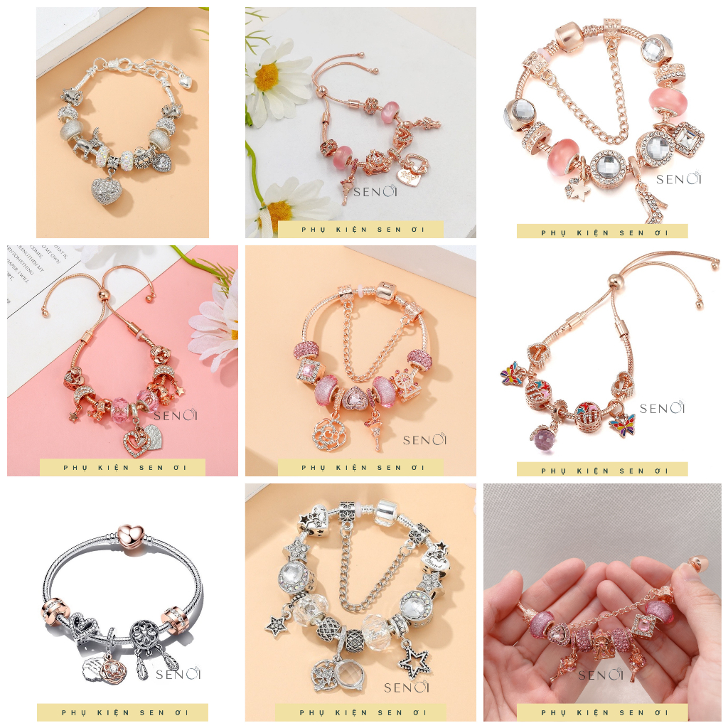 Vòng tay charm, Lắc Pandora Sen Ơi nhiều màu phong cách Hàn Qu