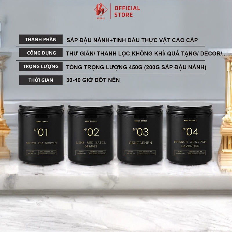 Nến thơm phòng tinh dầu KONA'S cao cấp organic không khói an toàn dễ ngủ trang trí quà tặng