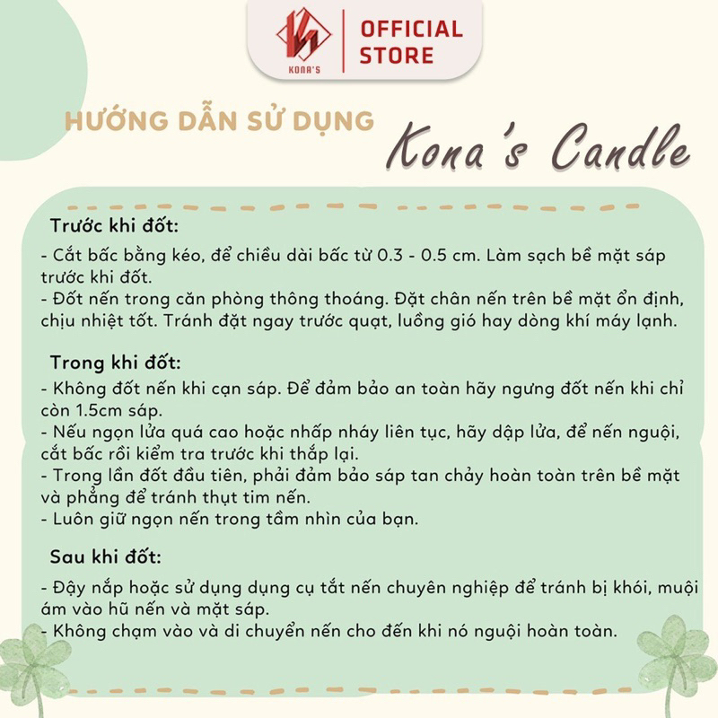 Nến thơm phòng tinh dầu KONA'S cao cấp organic không khói an toàn dễ ngủ trang trí quà tặng