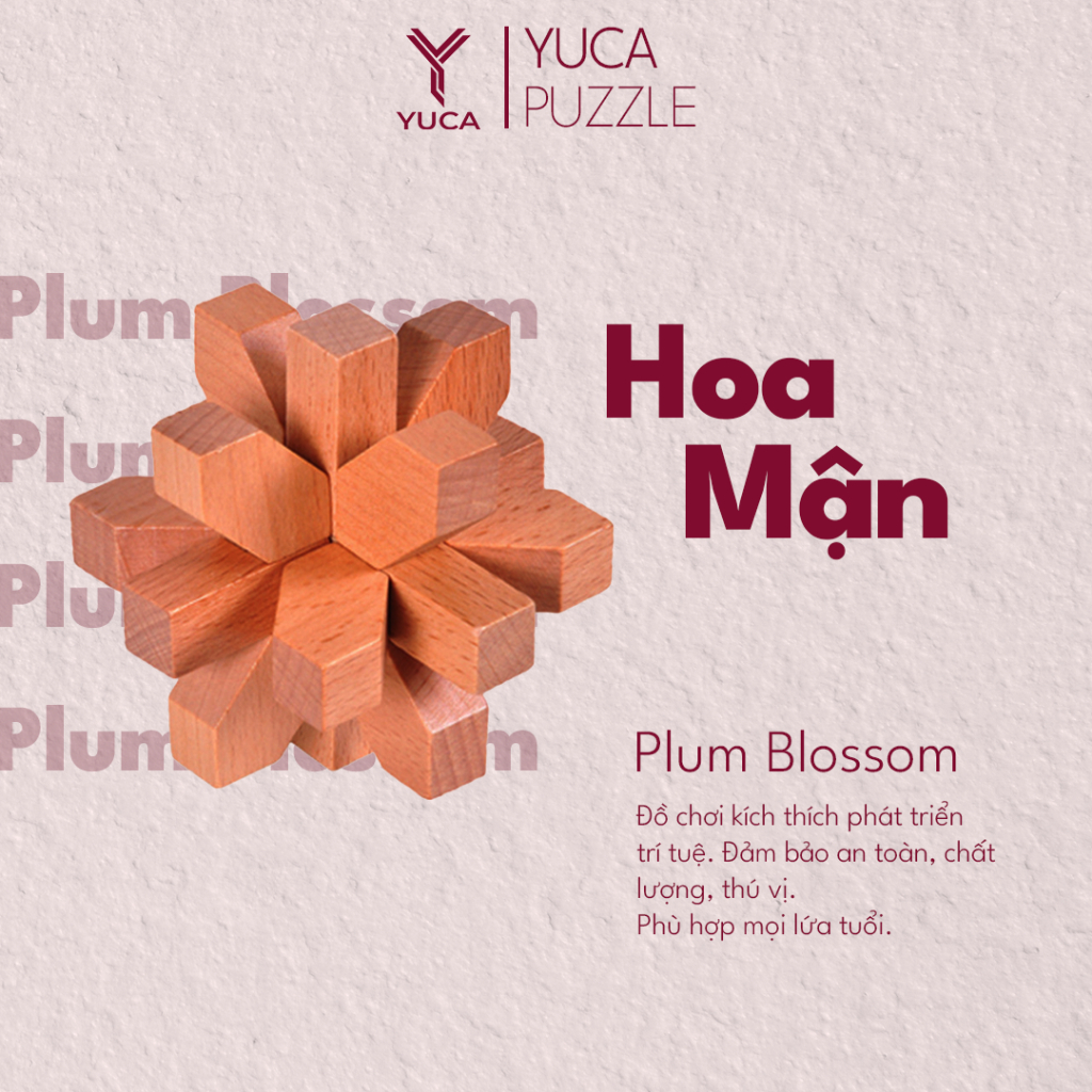 Đồ chơi khóa gỗ Plum Blossom, Yuca Puzzle - Hoa mận, Thử thách giải đố thông minh, Hack não, Trí tuệ, Tư duy Xếp hình 3D