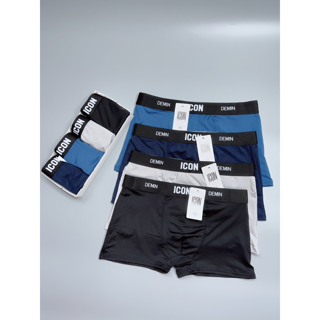 Sét 4 Quần Lót Nam Boxer Thun Lạnh ICON Co dãn 4 chiều, Quần sịp Nam Thun Lạnh Boxer ICON Denim Loại 1