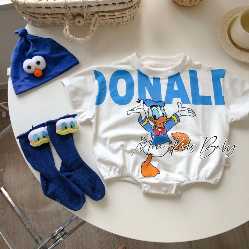 Body donal kèm mũ cho bé trai và bé gái 3-12kg bodysuit cho bé