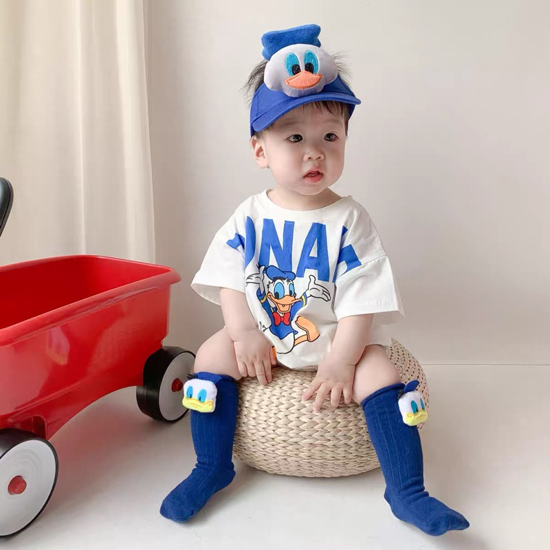 Body donal kèm mũ cho bé trai và bé gái 3-12kg bodysuit cho bé