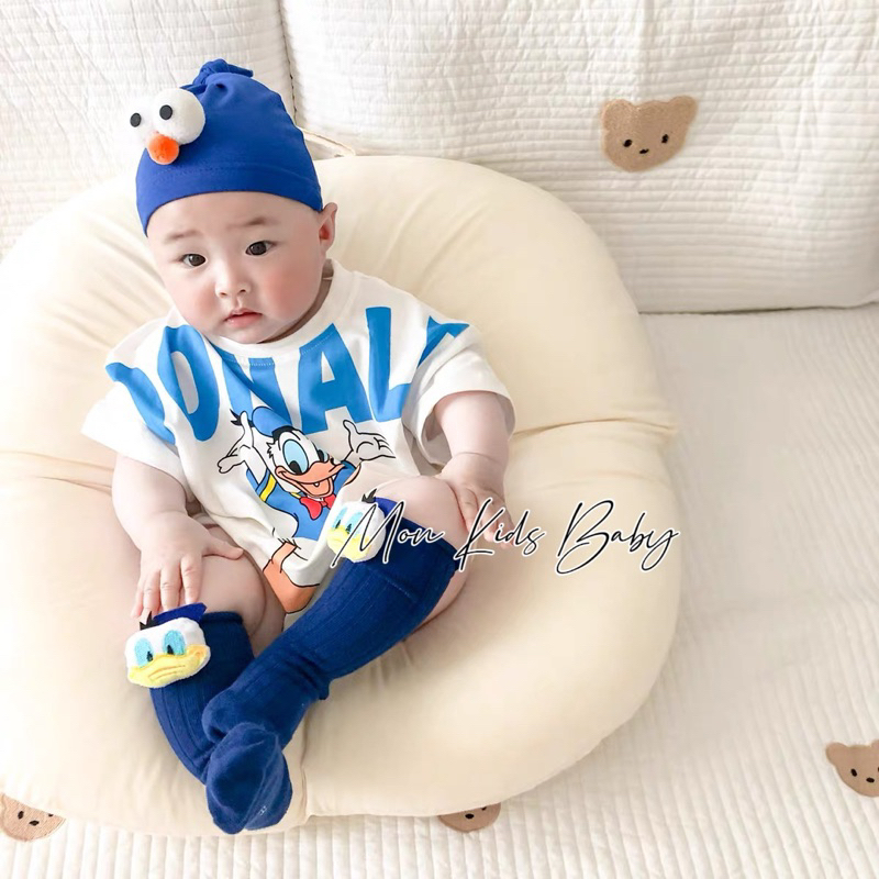 Body donal kèm mũ cho bé trai và bé gái 3-12kg bodysuit cho bé