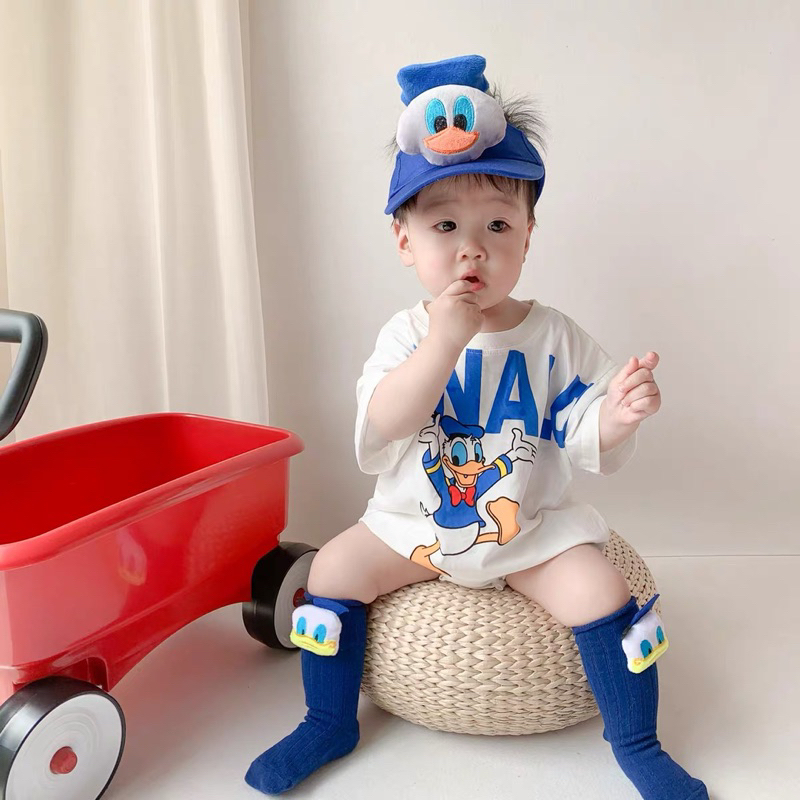 Body donal kèm mũ cho bé trai và bé gái 3-12kg bodysuit cho bé