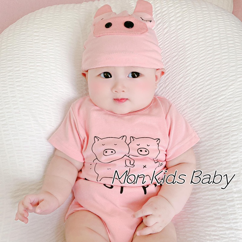 Body heo hồng kèm mũ cho bé trai và bé gái 3-12kg