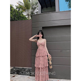 ĐẦM MAXI HOA 2 DÂY TẦNG DẬP LY