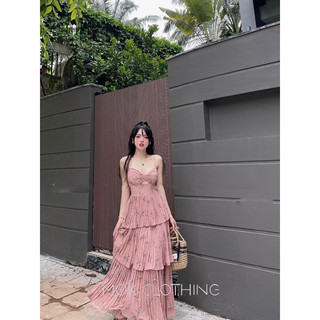 ĐẦM MAXI HOA 2 DÂY TẦNG DẬP LY