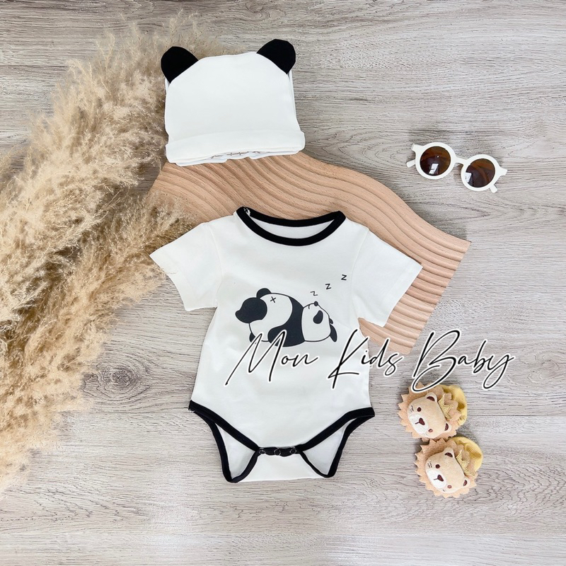 Body gấu trúc kèm mũ cho bé trai và bé gái 3-12kg đồ đầy tháng cho bé