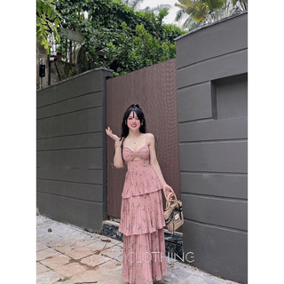 ĐẦM MAXI HOA 2 DÂY TẦNG DẬP LY