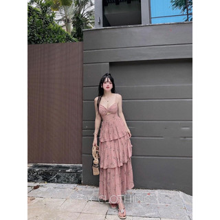 ĐẦM MAXI HOA 2 DÂY TẦNG DẬP LY