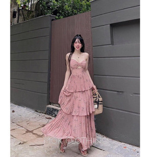 ĐẦM MAXI HOA 2 DÂY TẦNG DẬP LY