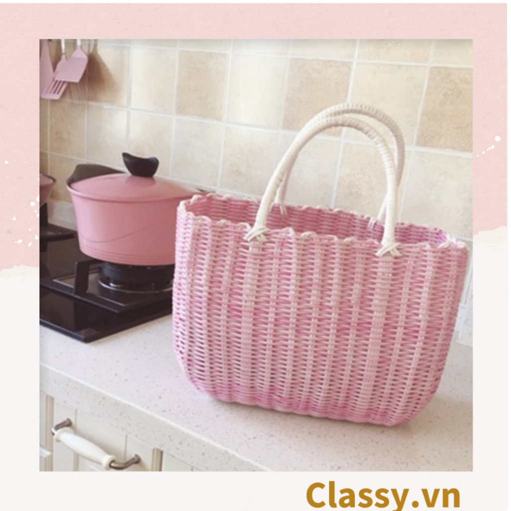 Giỏ mây đan bằng nhựa cao cấp  Classy có hình mặt cười, dùng làm dụng cụ chụp hình, đi dã ngoại, đi dạo phố T1071