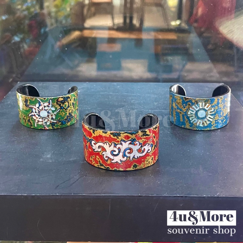 Vòng tay sừng trâu sơn mài khảm trai hoạ tiết bản to freesize