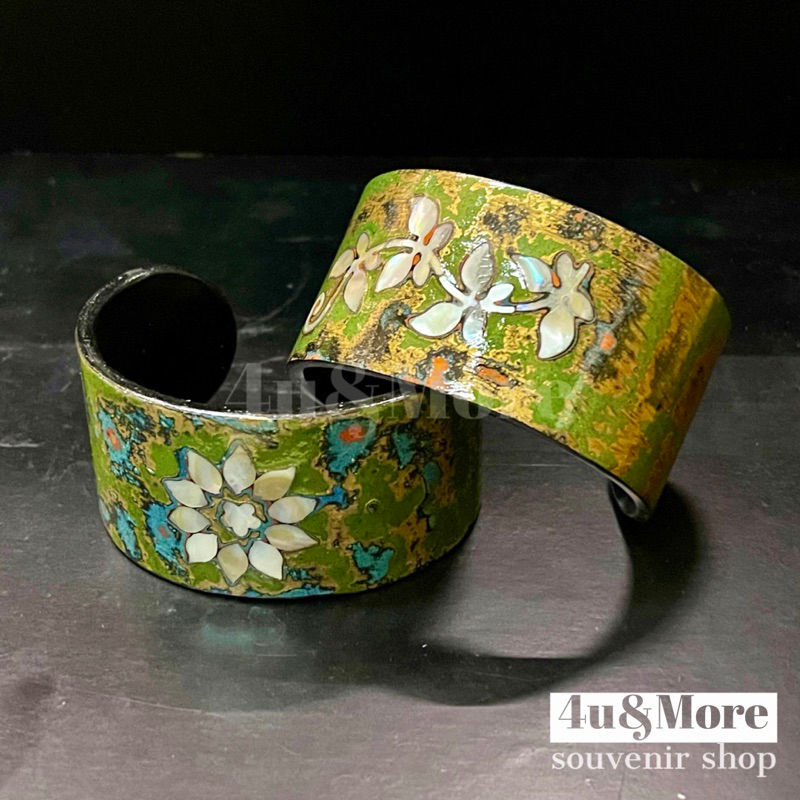 Vòng tay sừng trâu sơn mài khảm trai hoạ tiết bản to freesize