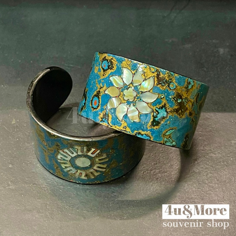 Vòng tay sừng trâu sơn mài khảm trai hoạ tiết bản to freesize