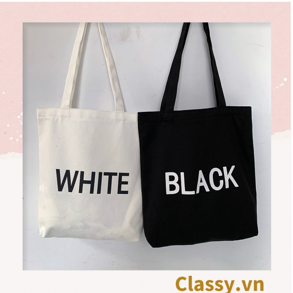 Túi vải Canvas  Classy 38 * 34 cm Bốn Màu in chữ White, Pink, Black, Yellow, Thân thiện với môi trường