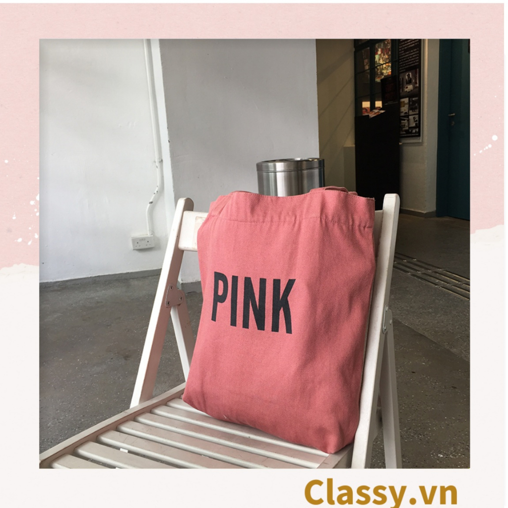 Túi vải Canvas  Classy 38 * 34 cm Bốn Màu in chữ White, Pink, Black, Yellow, Thân thiện với môi trường