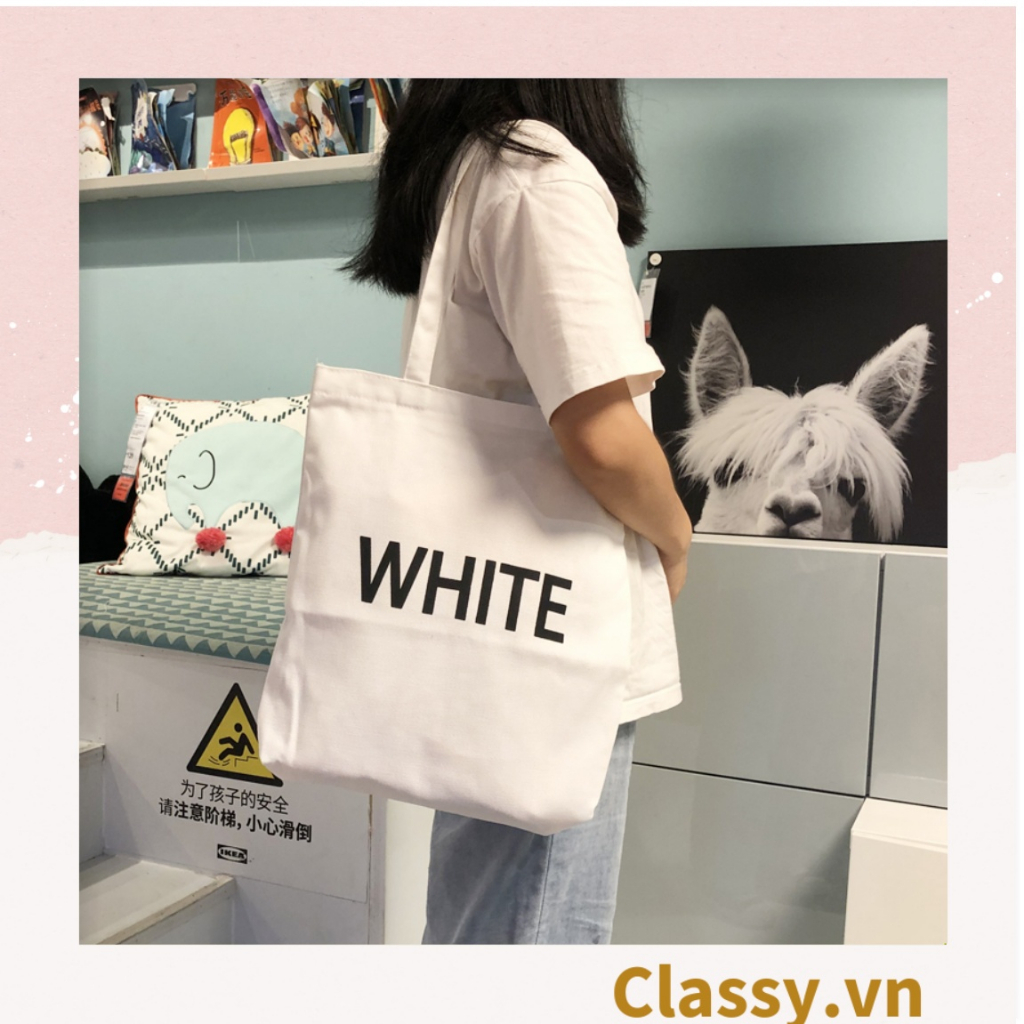 Túi vải Canvas  Classy 38 * 34 cm Bốn Màu in chữ White, Pink, Black, Yellow, Thân thiện với môi trường