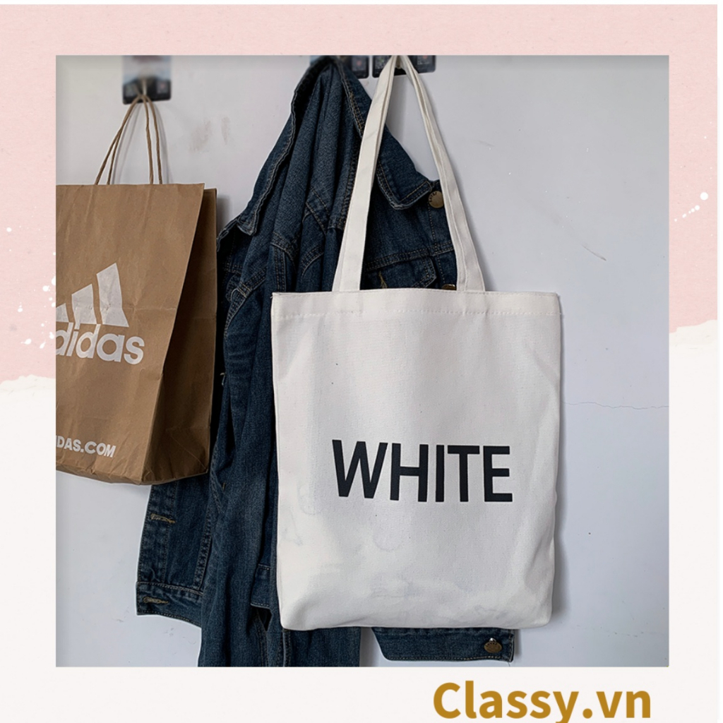 Túi vải Canvas  Classy 38 * 34 cm Bốn Màu in chữ White, Pink, Black, Yellow, Thân thiện với môi trường