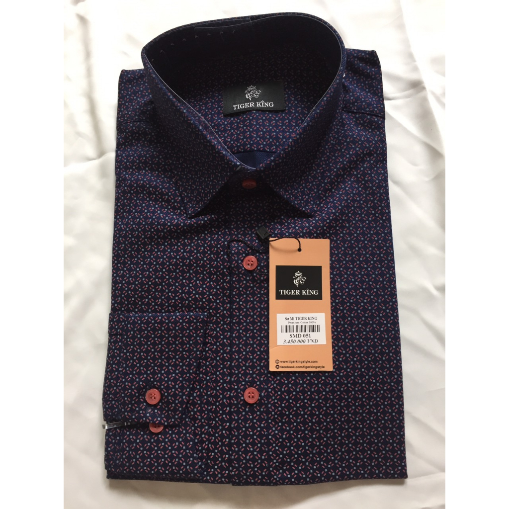 Áo sơ mi nam dài tay Tiger King SMD051 tím hoa nhí dáng slimfit thanh lí tại Vincom Nguyễn Chí Thanh
