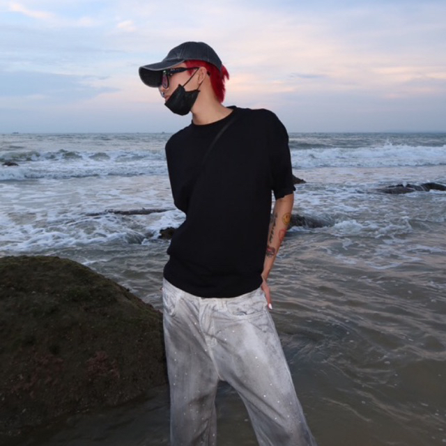 Áo Thun Trơn Form BOXY BO CỔ DÀY, BỀN | 100% Cotton * Định Lượng 250GSM - BLACK