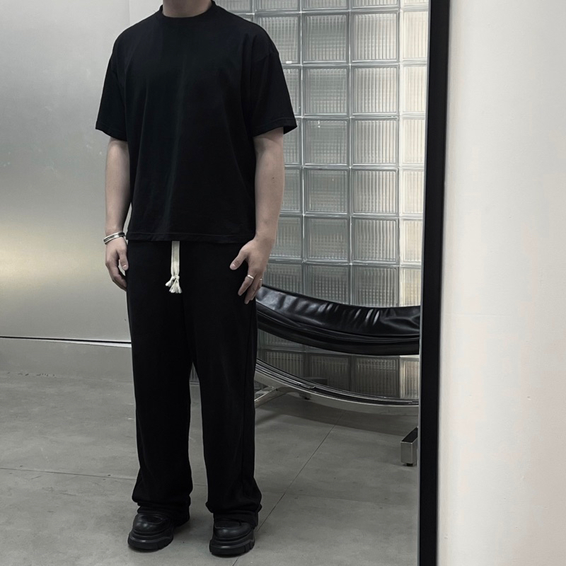 Áo Thun Trơn Form BOXY BO CỔ DÀY, BỀN | 100% Cotton * Định Lượng 250GSM - BLACK