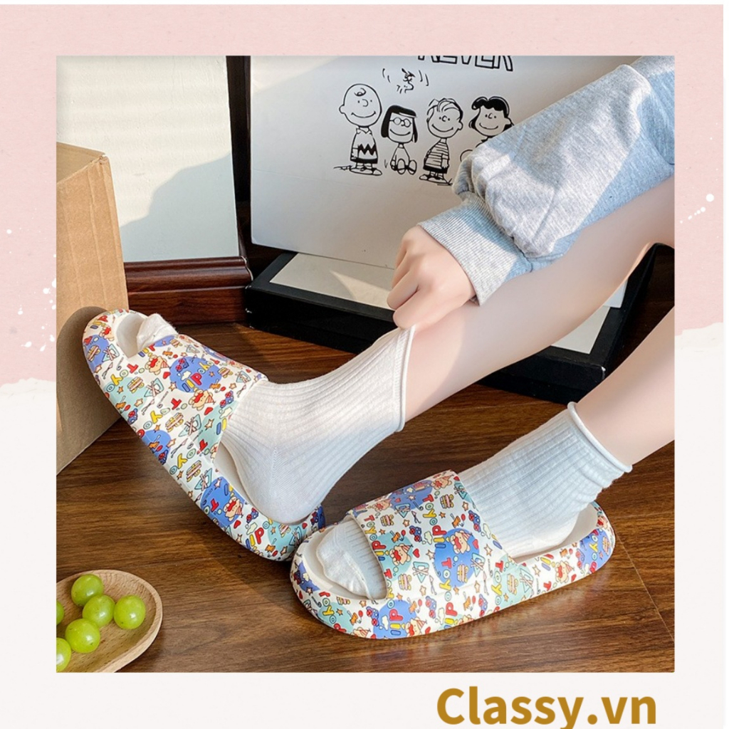 Dép nam nữ quai ngang đế dày Classy chất liệu PVC, họa tiết graffiti dễ thương thích hợp mang trong nhà ngoài trời G1076