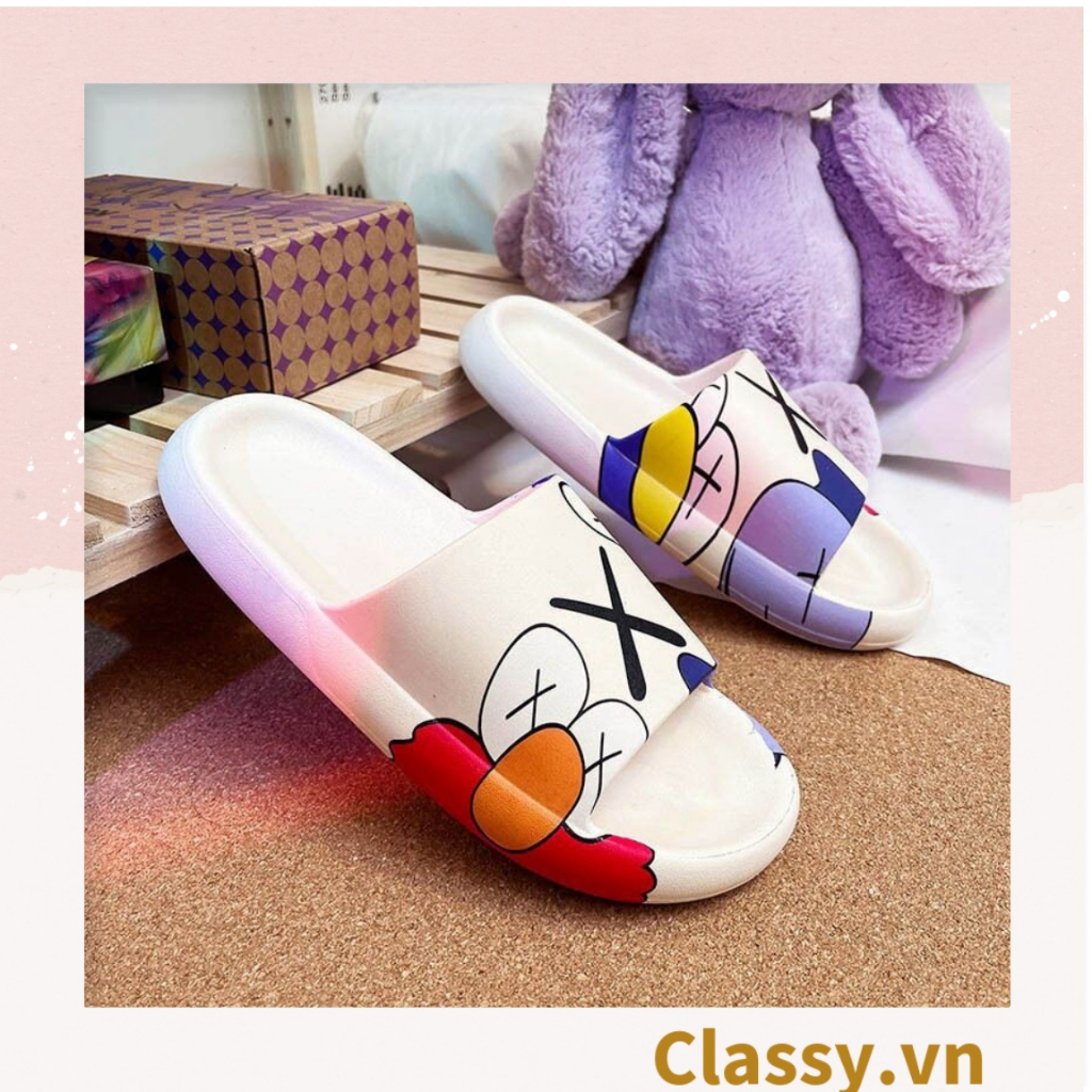 Dép nam nữ quai ngang đế dày Classy chất liệu PVC, họa tiết graffiti dễ thương thích hợp mang trong nhà ngoài trời G1076