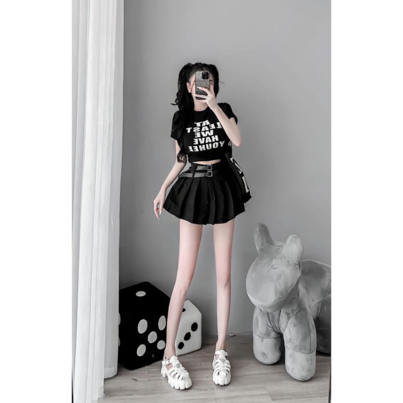 Set váy dập li kèm 2 đai áo croptop loại đẹp